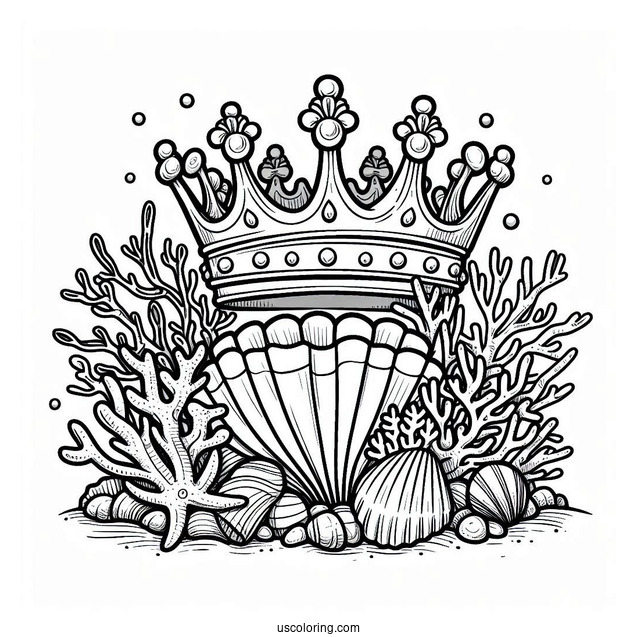 Coloring Sheet Of Coral And Shell Crown