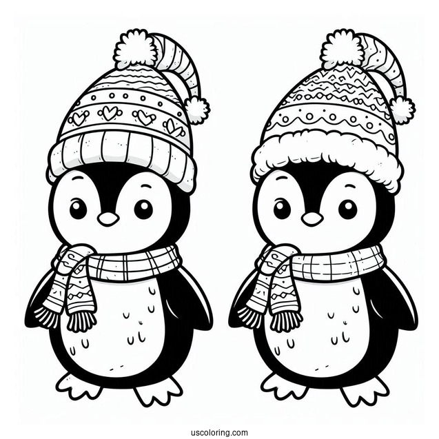 Cartoon Penguin Christmas Inspired Coloring