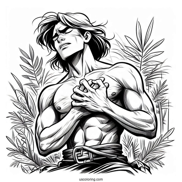 Young Tarzan Coloring Page Beating His Chest For Kids