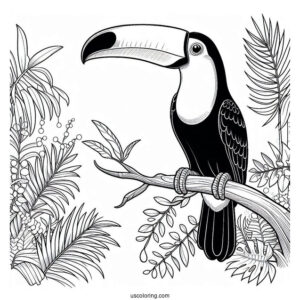 Realistic Toucan In The Jungle Coloring Page