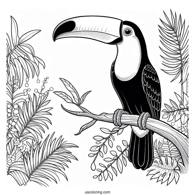 Realistic Toucan In The Jungle Coloring Page