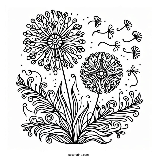 Elegant Dandelion Pattern Coloring Page