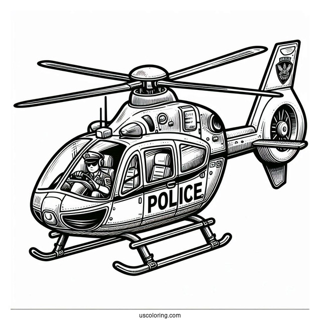 Police Helicopter Coloring Page For Kids