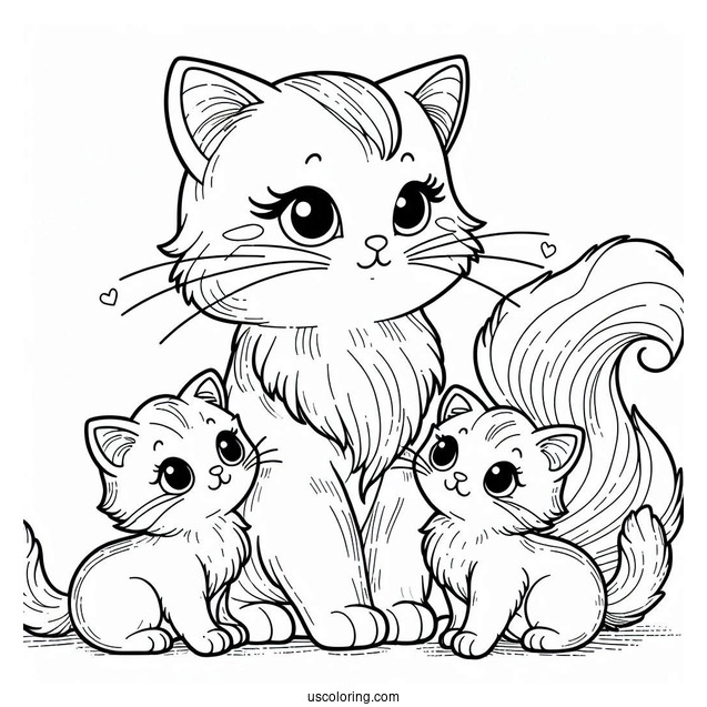 Mommy Cat With Two Kittens