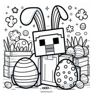 Minecraft Steve With Bunny Ears And Easter Coloring Page Of Eggs