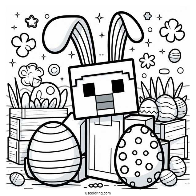 Minecraft Steve With Bunny Ears And Easter Coloring Page Of Eggs