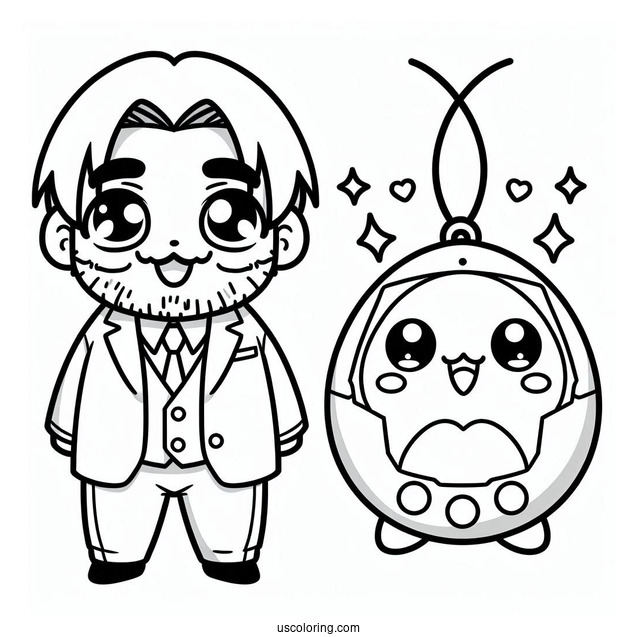 Cartoon Tamagotchi Coloring Page For Kids