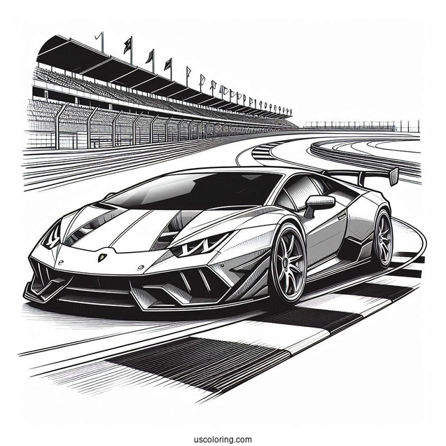 Lamborghini Sports Car On Race Track To Color