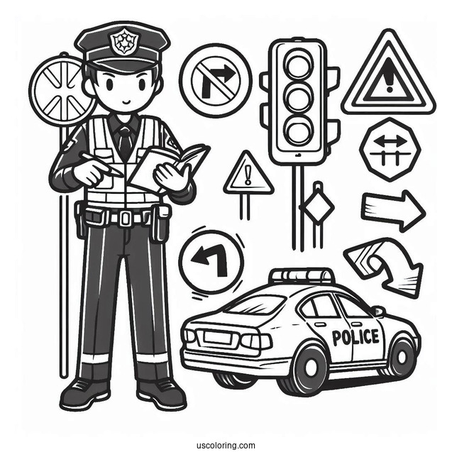 Traffic Control Police Officer To Color