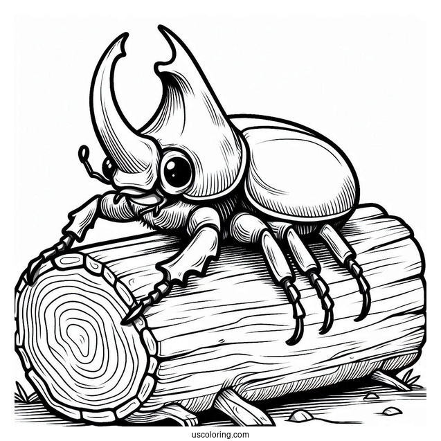 Hercules Beetle Coloring Page On A Log For Kids