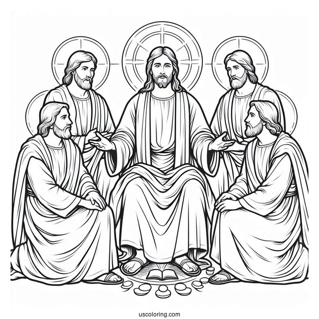 Divine Jesus With Disciples Coloring Sheet