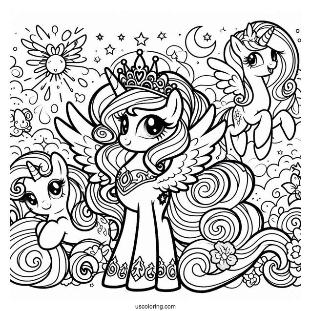 Easy Princess Luna Coloring Page With Sweetie Belle And Fluttershy For Kids