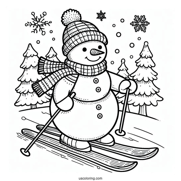 Young Snowman Skiing To Color