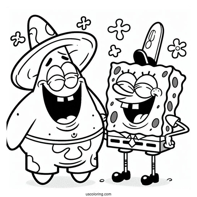 Patrik And SpongeBob Laughing Coloring Page