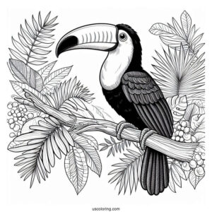 Realistic Toucan In The Jungle Coloring Page