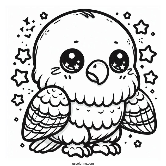 Cute Kawaii Bald Eagle With Stars Coloring In