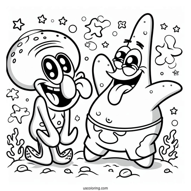 Patrick Star Coloring Page Sticking Tongue Out At Squidward