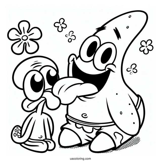 Patrick Star Coloring Page Sticking Tongue Out At Squidward