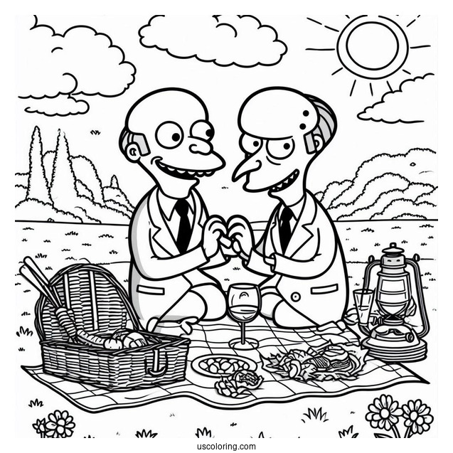 Simpsons Coloring Pages Of Mr Burns And Mr Smithers Having A Romantic Picnic
