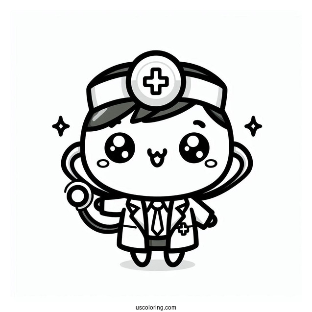 Kawaii Doctor With A Coat Coloring Page For Kids