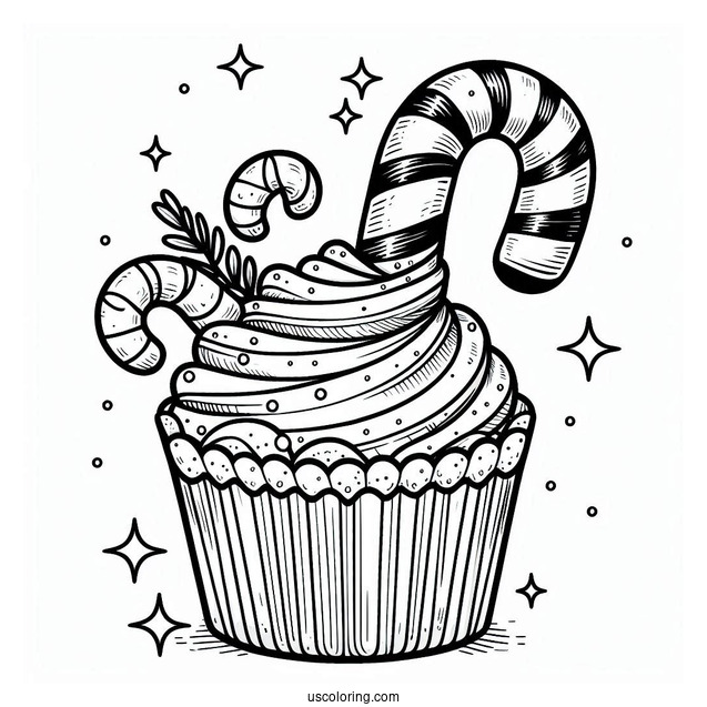 Candy Cane In a Cupcake To Color