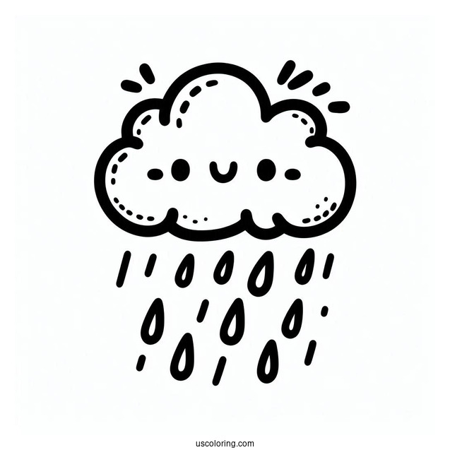 Cartoon Cloud And Rain Coloring Page