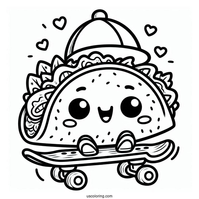 Kid Taco Skateboarding Coloring Sheet For Preschoolers