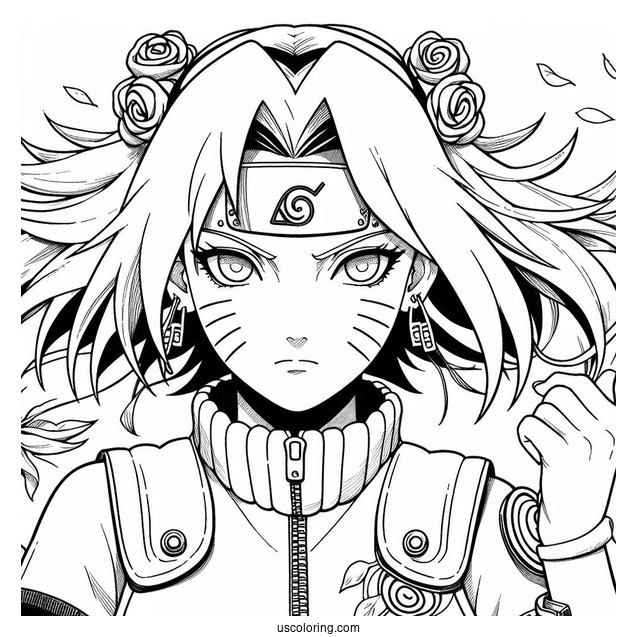 Naruto Coloring Page of Adult Sakura Haruno Using Strength