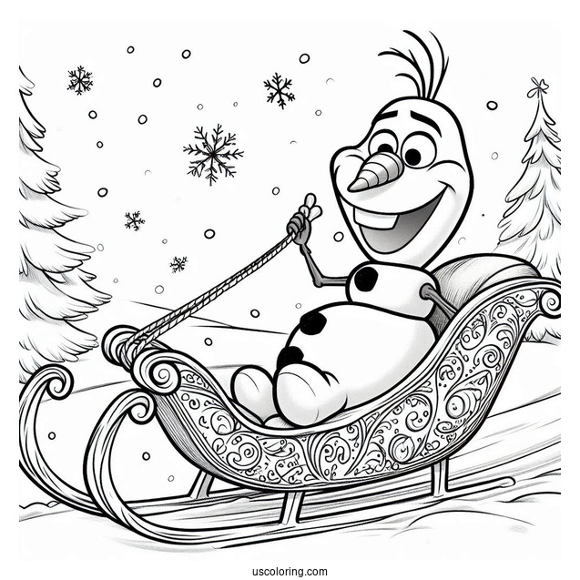 Olaf Riding A Slead In Snow To Color