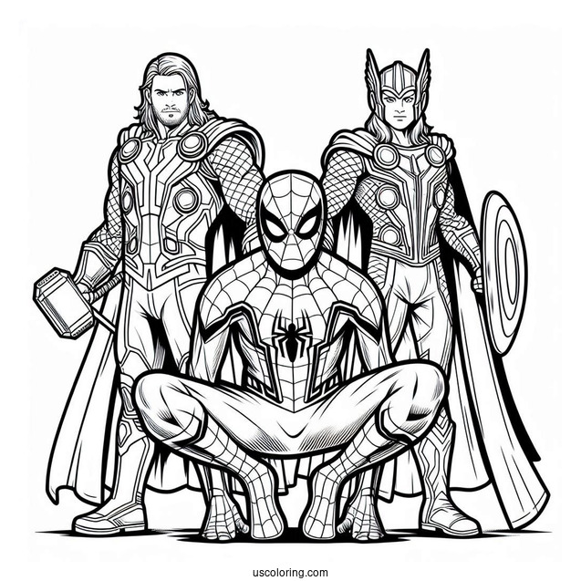 Spider-Man With Thor, Captain America, And Iron Man