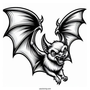 Angry Bat Coloring Page Flying And Showing Fangs