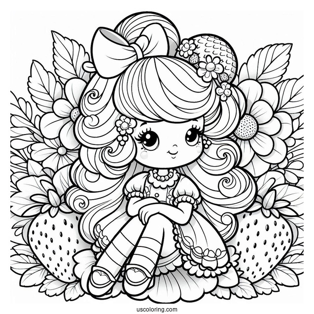 Strawberry Shortcake Coloring Page Sitting On Large Flower