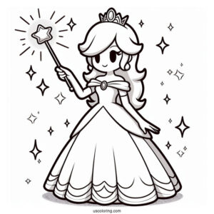 Rosalina Coloring Page Wearing Long Gown And Holding Wand With Luma