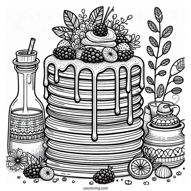 Tall Pancake Coloring Page Tower With Berries And Syrup