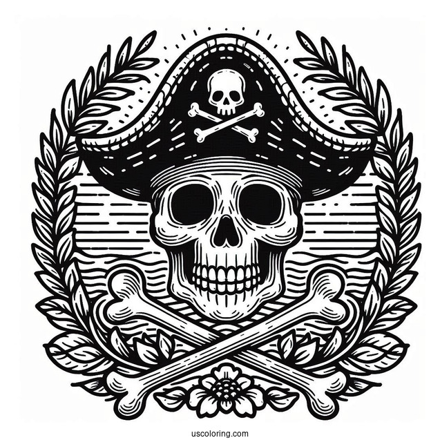 Pirate Skull And Bones Emblem Coloring Sheet