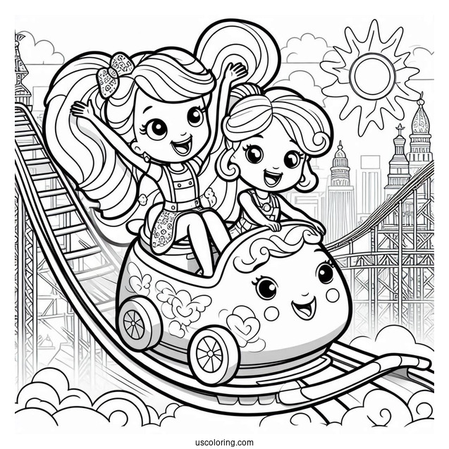 Polly Pocket Coloring Page Riding Rollercoaster With Lila And Shani