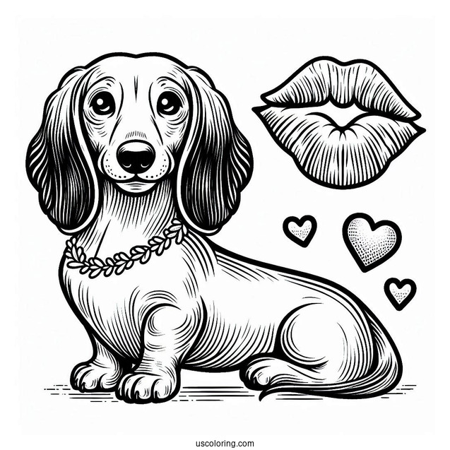 Dachshund Coloring Page With Free Kisses Sign