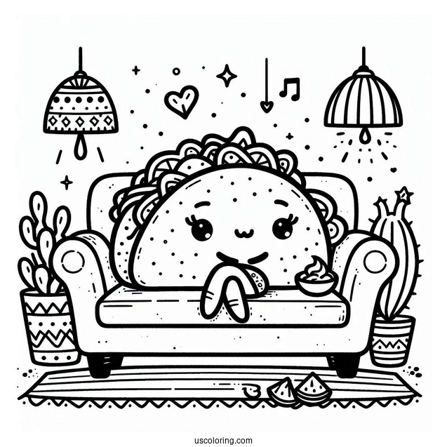 Taco Sitting On A Couch Coloring Sheet For Kids