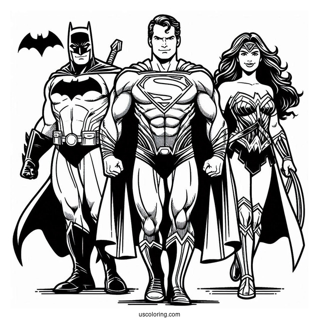 Superman With Batman And Wonder Woman Coloring
