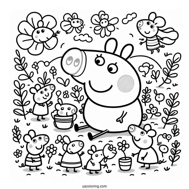 Peppa Pig And Many Mouse Coloring Page