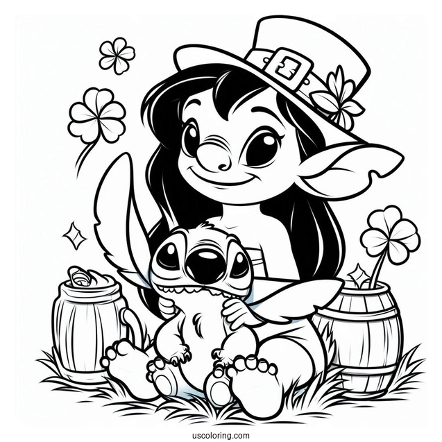 Lilo And Stitch Themed St Patrick_s Day Coloring Sheet