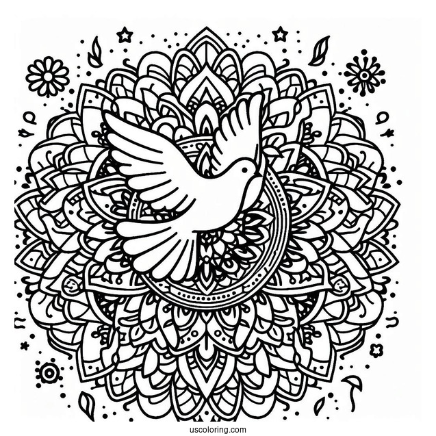 Peace Coloring Page Of Mandala With Dove At The Top