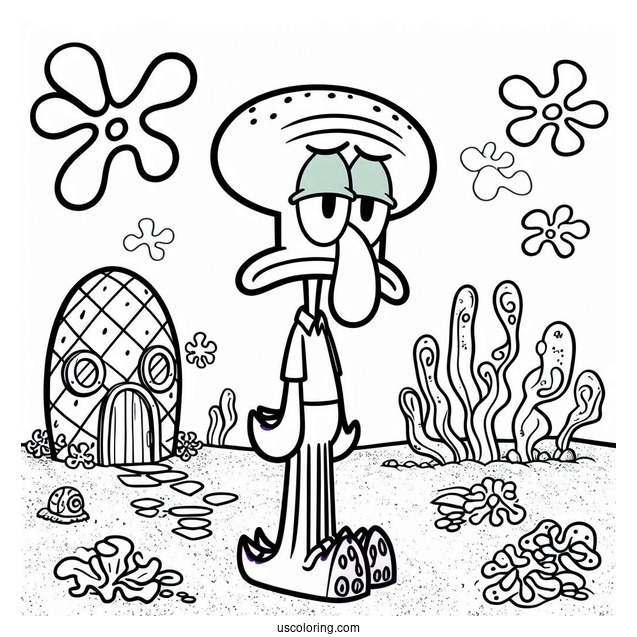 Unhappy Squidward Coloring Page