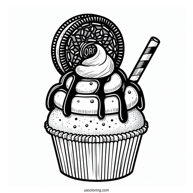 Cupcake With Melting Chocolate And Oreo To Color