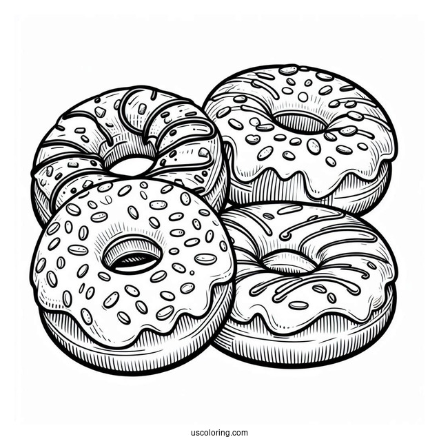 Assorted Glazed Donuts Coloring Page
