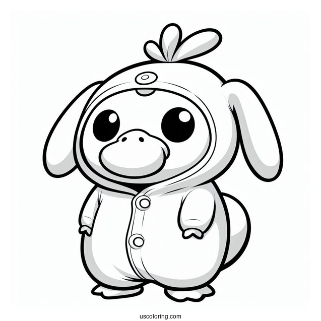 Cute Psyduck Coloring Page In A Onesie For Kids