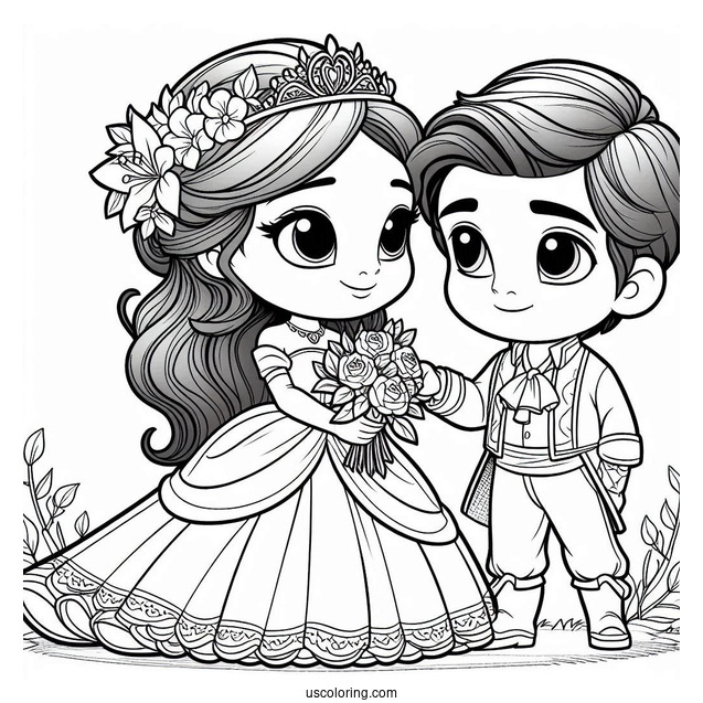 Chibi Tiana With Prince Naveen Coloring Sheet