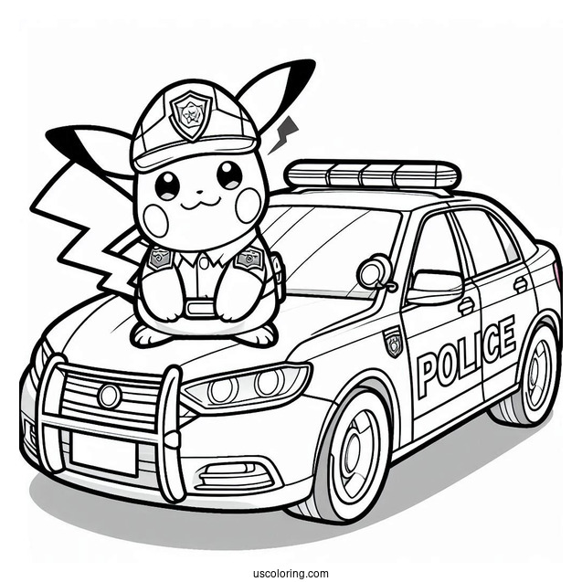 Officer Pikachu Outside Police Car Coloring Page For Kids