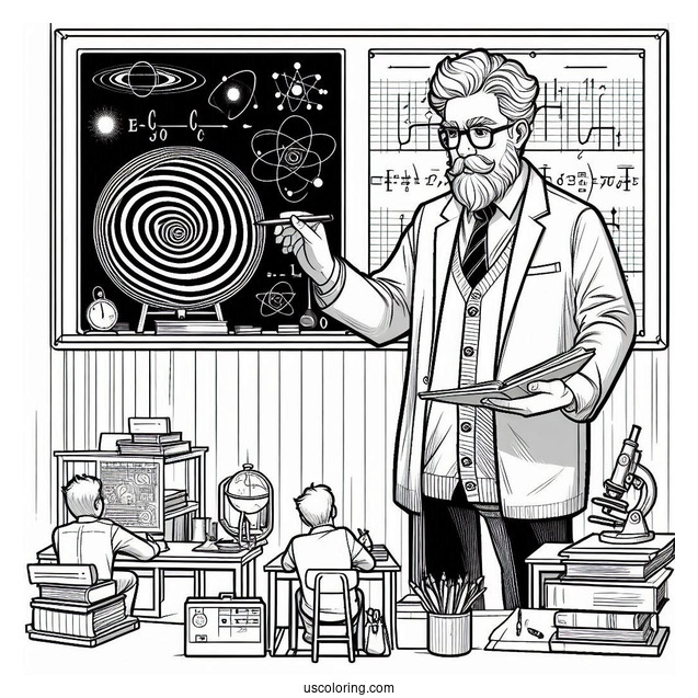 Science Coloring Page Of Professor Teaching Theory Of Relativity