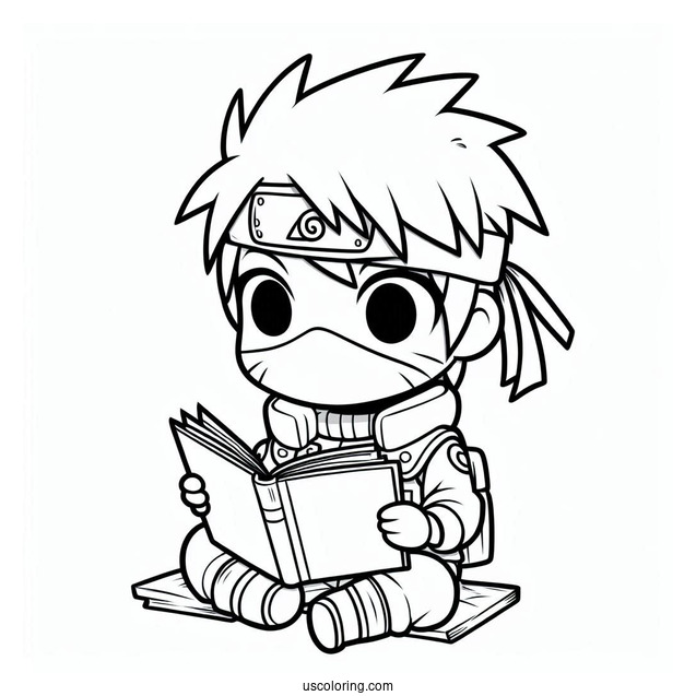 Cute Chibi Kakashi Coloring Page Reading Icha Icha Book For Preschoolers